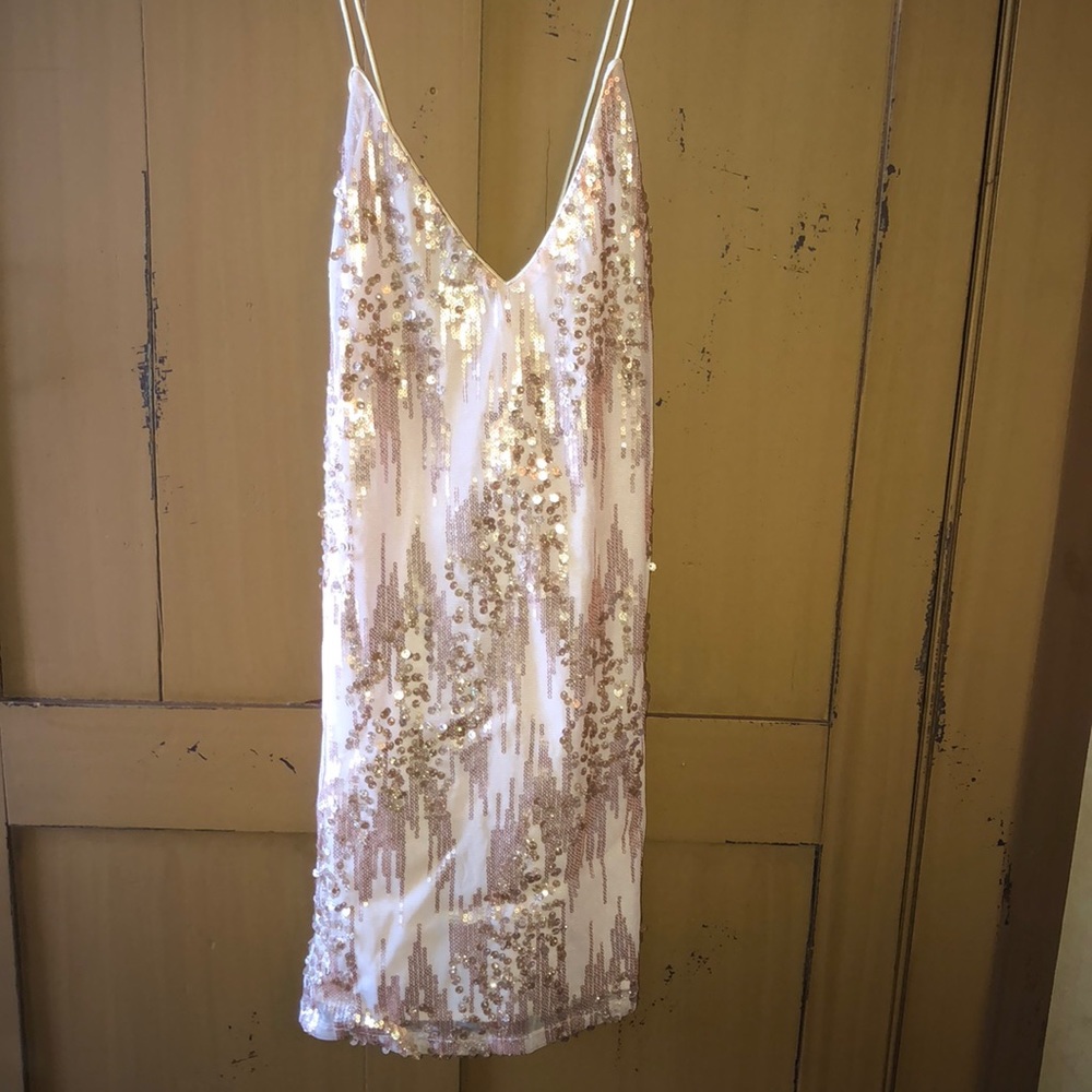 Tobi beige sequence dress